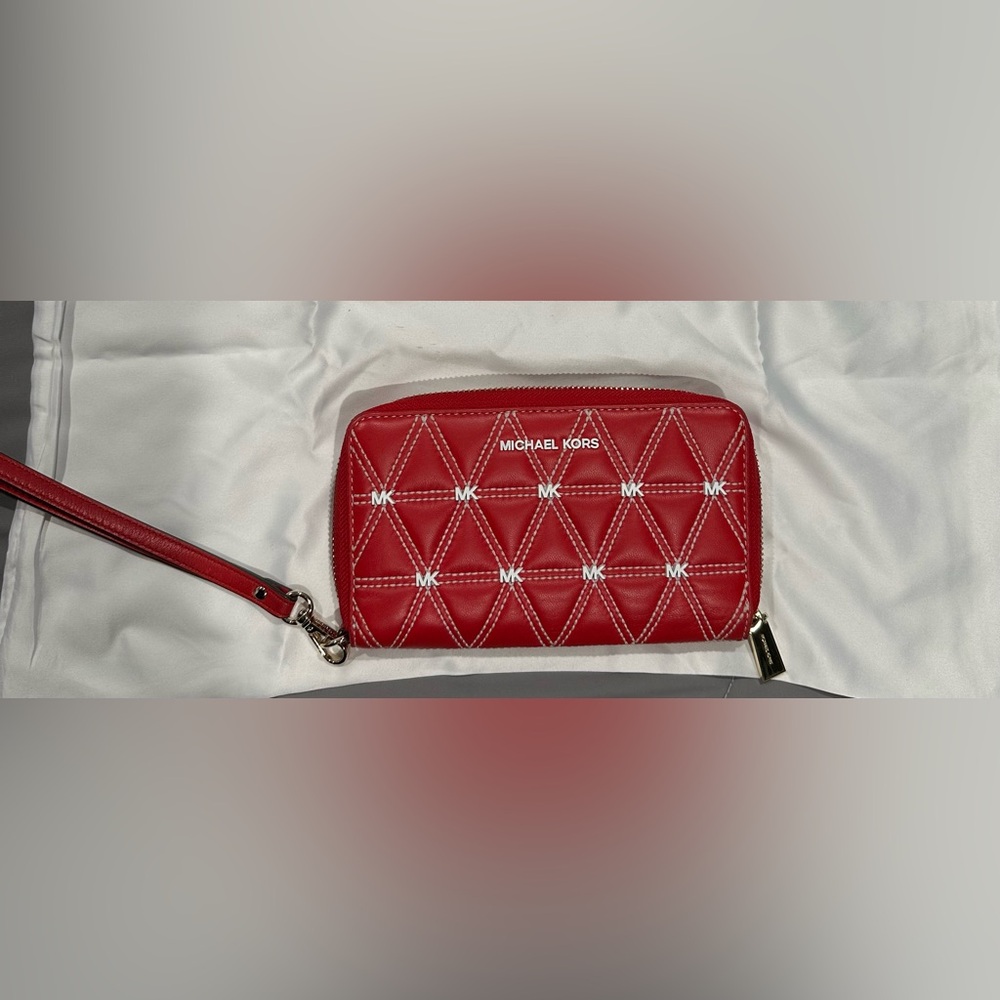 Michael Kors Rhea Red Quilted Zip Wallet